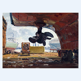 Fährschiff Holgerson | Lloyd-Werft | 29.08.2002 | 30 x 40 cm | Öl/Malkarton