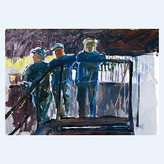 Drei Arbeiter | Mansfeld Kombinat, Eisleben | 1987 | 20cm x 30cm | Öl auf Malkarton