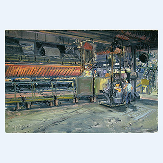 Osborne Molding Line, on-site painting | Kohler, USA | 10/28/2003 | 16 x 24 inch | oil on cardboard