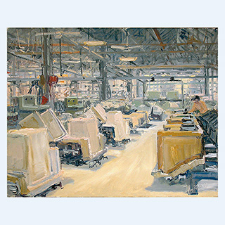 Pottery, Manual Lavatory Casting Floor, on-site painting, Kohler | Kohler, Kohler, USA | 10/30/2003 | 16 x 20 inch | oil on cardboard