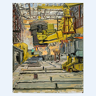 Filling the Tundish | Charter Steel, Cleveland, OHIO, USA | 10/25/2006 | 20 x 16 inch | oil on cardboard