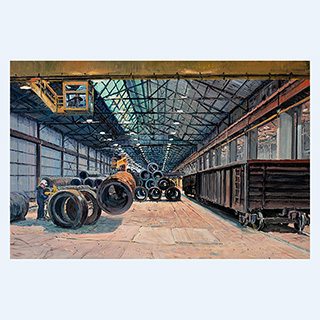 Verladen der Drahtspulen | Charter Steel, Cleveland, OHIO, USA | 2007 | 80 x 120 cm | Öl/Leinwand