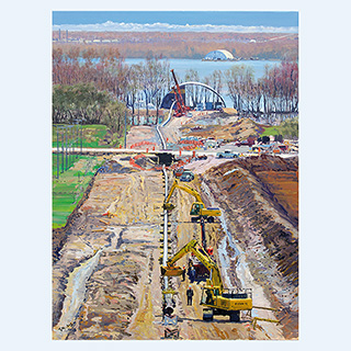 Pulling the Pipe, Michels Corp. | Michels, Brownsville, Wi USA | 2008 | 30 x 39 inch | oil/canvas