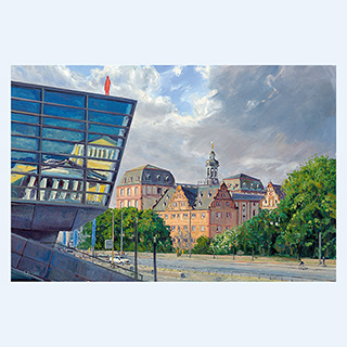 Darmstadtium und Schloss | Darmstadt | 2009 | 100cm x 150cm | Öl/Leinwand