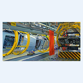BMW 3-series Production Assembly Line at the Munich Plant | Germany | 2009 | 43 x 87 inch | oil/canvas