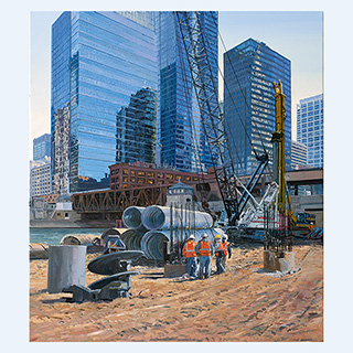 Chicago with reflective buildings | Michels, Brownsville, WI USA | 2014 | 45 x 39 inch | oil/canvas