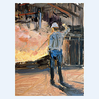 Gegenlichtstudie, Vor-Ort-Gemälde, Mansfeld-Kombinat | Mansfeld Kombinat, frühere DDR | 17.06.1987 | 40cm x 30cm | Öl/Malkarton