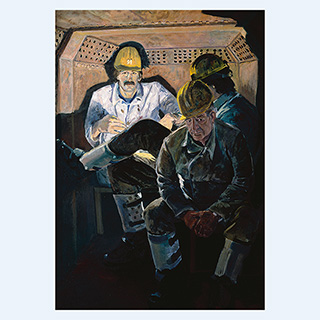 Three Miners in the Train | RAG, Germany | 1984 | 55 x 39 inch | oil/canvas