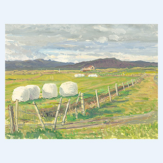 Wrapped Hay Bales | Icleand | 08/10/1991 | 12 x 16 inch | oil on cardboard