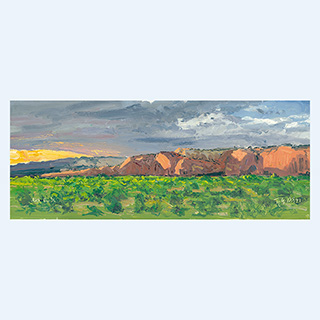 Gallup, Abendstimmung | New Mexico, USA | 13.08.1998 | 20 x 50 cm | Öl/Malkarton