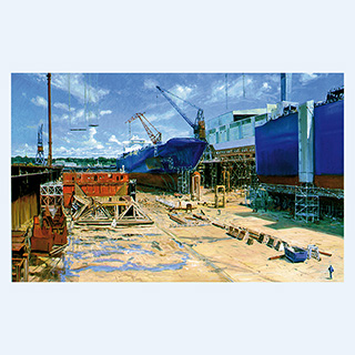 HDW-Großdock 8a, Container-Fregatten | HDW, Kiel | 1998 | 130 x 200 cm | Öl/Leinwand