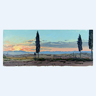 Sunset near Bella | Toscany | 09/05/1999 | 8 x 20 inch | oil on cardboard