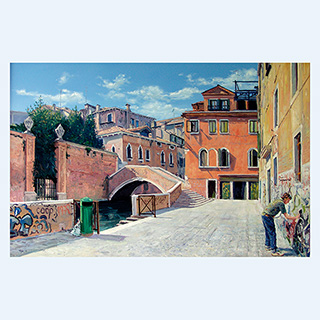 Graffiti Artist at Ponte Molin | Venice | 2000 | 35 x 47 inch | oil/canvas